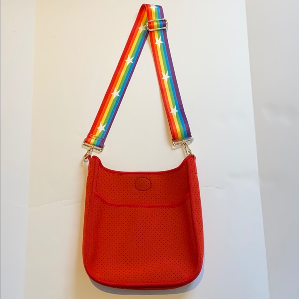 AH-DORNED Red Perforated Neoprene Messenger Bag